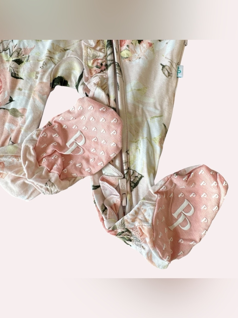 Posh Peanut Bamboo Pink Floral Footed Sleeper Ruffle Pajama Baby Girl 0-3M NWOT - Picture 2 of 5